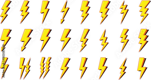Collection of Yellow Lightning Bolt Symbols on White
