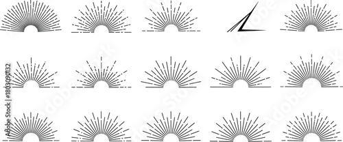 Set of graphic design elements resembling sunbursts and rays of light, perfect for backgrounds and abstract compositions