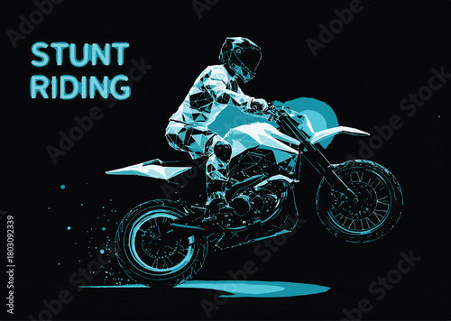 Stylized Geometric Stunt Rider on a Motorcycle in Motion stunt riding biker