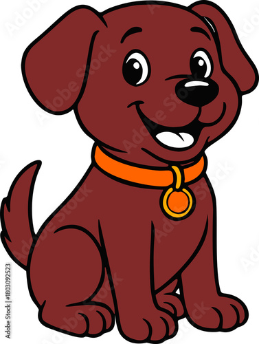 Cartoon Style Cheerful Dog with Collar Illustration on Isolated Background