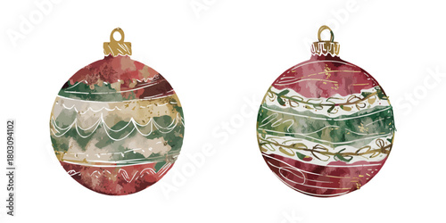 Watercolour Christmas Bauble Illustration and Festive Decoration