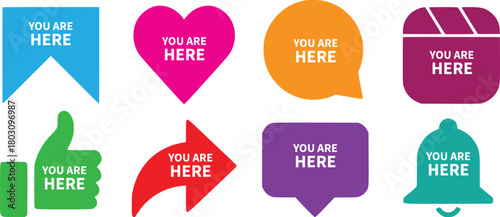 colorful You are Here Pointer icon filled flat sign concept for web design vector
