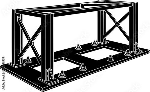 Red I Beam Steel Structure Frame with Bolted Base
