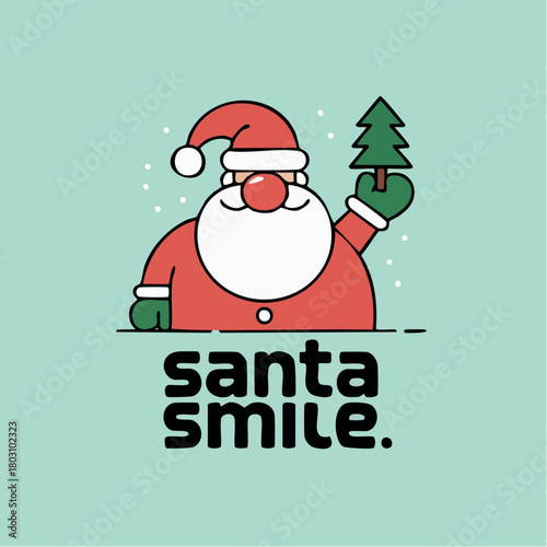 jolly evergreen keeper: whimsical santa with toothy beard, green-gloved tree and snowy teal smile parade