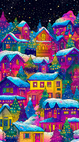Colorful Christmas Lights In Snow