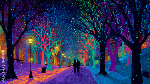 Colorful Christmas Lights In Snow