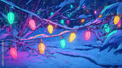 Colorful Christmas Lights In Snow