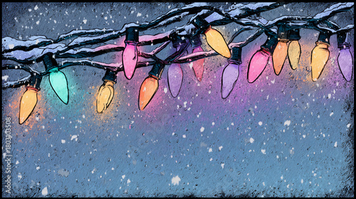 Colorful Christmas Lights In Snow