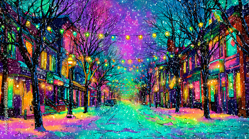 Colorful Christmas Lights In Snow