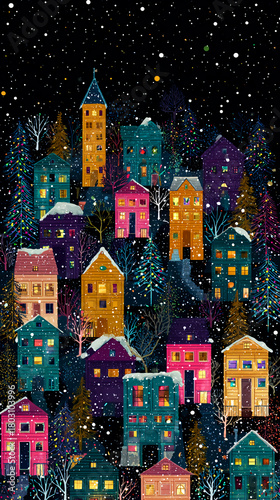 Colorful Christmas Lights In Snow