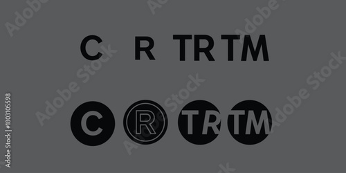 Copyright registered trademark and trademark symbols in black on gray background