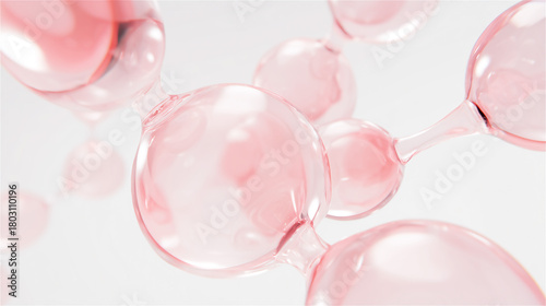 透き通るピンクの美容成分の分子構造像イメージ