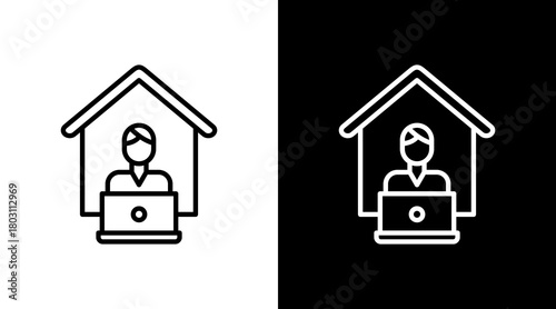 Self Employed Outline White Icon Set Design