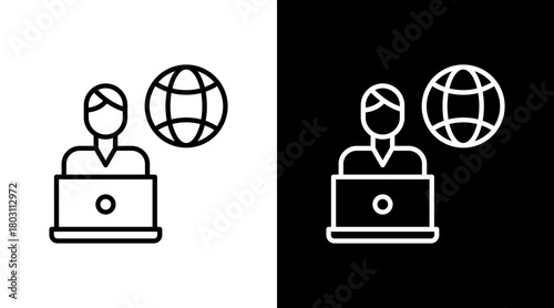 Virtual Work Outline White Icon Set Design