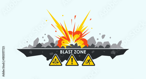 Caution Blast Zone, Mining Explosion, Dangerous Area Sign