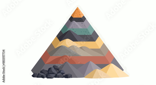 Colorful Layered Sediment Pyramid for Geological Concepts Depiction