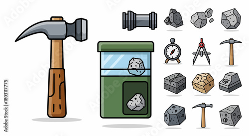 Geological Toolkit For Mineralogy And Petrology Fieldwork Equipment Icons