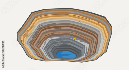 Open Pit Mining Illustration With Heavy Equipment Top View