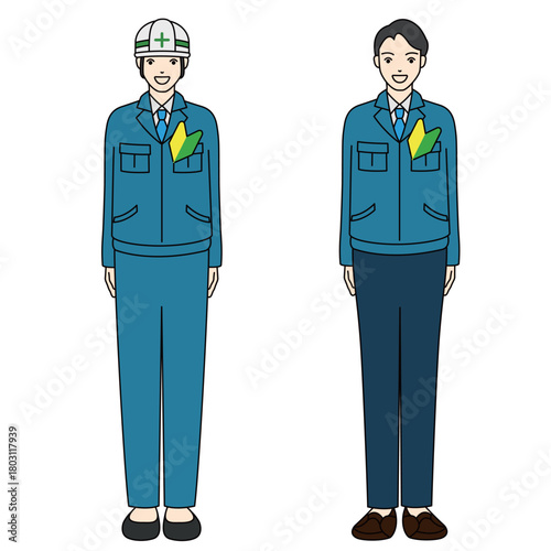 Male worker illustration with safety helmet and beginner mark