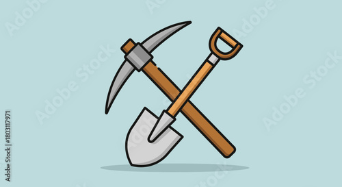 Simple Cartoon Pickaxe And Shovel Vector Illustration For Mining Concept
