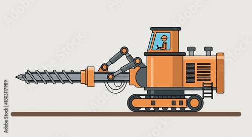 Stylized Mining Rig With Auger Drill On A Neutral Backdrop