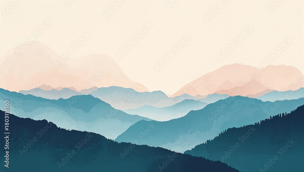 Naklejka premium Mountains in the Fog Landscape