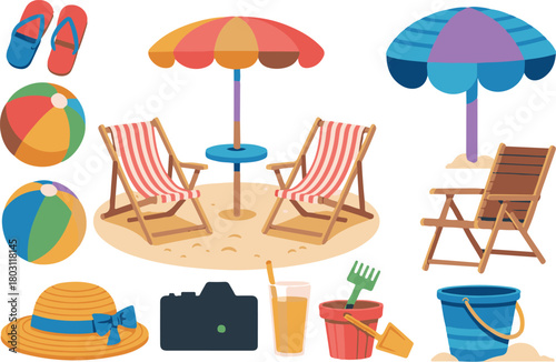 summer beach icons set
