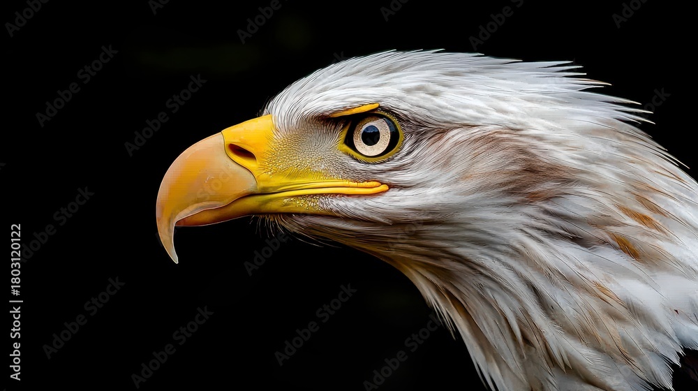 Obraz premium Majestic Bald Eagle Profile Close up View Against Black Background