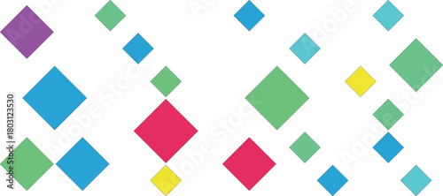 Colorful diamond shapes scattered across a white background