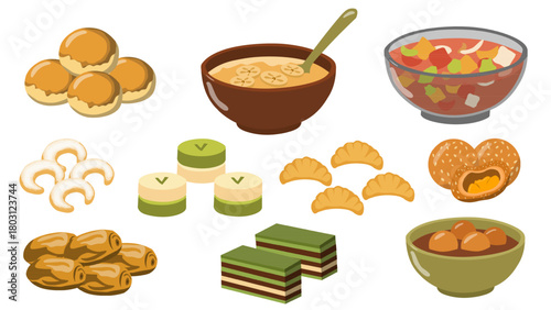 Ramadan Snack & Dessert Set in Flat Hand-Drawn Style Collection