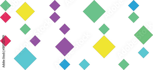 Colorful diamond shapes scattered on a white background
