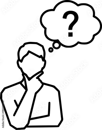 Thinking Person with Question Mark Thought Bubble Outline Icon Style
