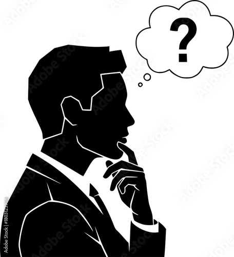 Thinking Person with Question Mark Thought Bubble Outline Icon Style
