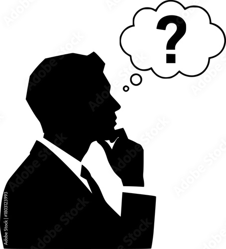 Thinking Person with Question Mark Thought Bubble Outline Icon Style
