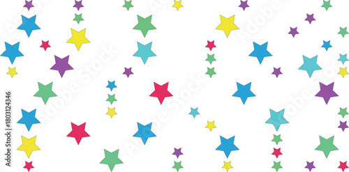 Colorful starbursts scattered across a white background
