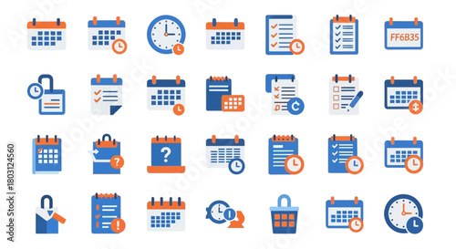 Set of vector icon designs related to time management and schedule planning task