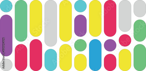 Vibrant assortment of colorful oval and rectangular shapes on white background