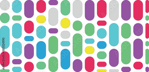 Vibrant assortment of colorful oval shapes on white background