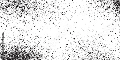 Distressed grain texture vector illustration dirt messy splash overlay and black and white   black background. Old vintage wall spray graphic texture vector illustration