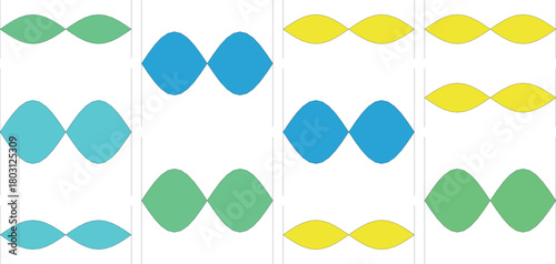 Colorful diamond shapes and circle pairs on white background