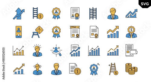 Illustration of business and career growth icons representing success and achievements in