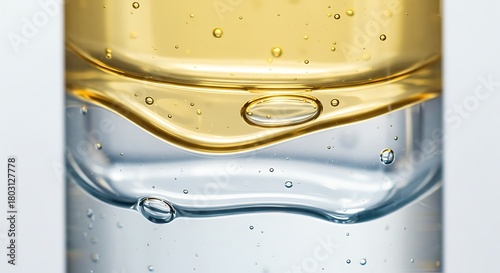 Layered Liquids: Interface and Bubbles in a Glass