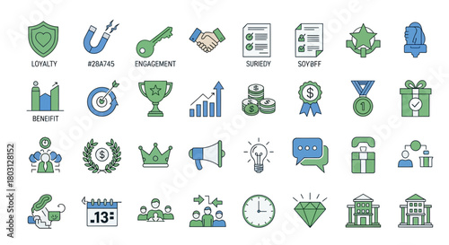 Diverse business and strategy icons for success and growth representations vector illustration