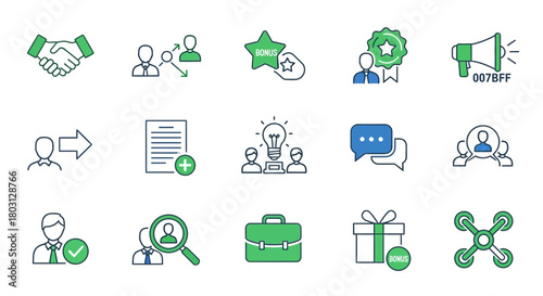 Collection of business concept vector line style icons symbolizing work and growth