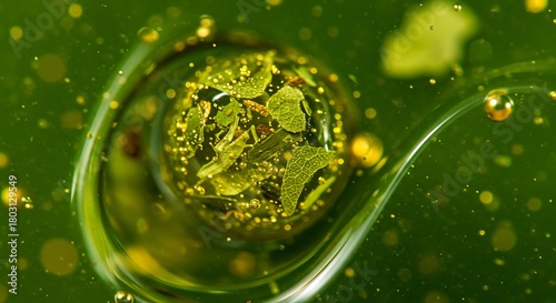 Encapsulated Green: Microscopic Life in a Water Droplet