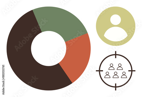 Pie chart showcasing different segments, individual avatar, and group focus in target scope. Ideal for marketing, analytics, audience analysis, demographics, business strategy, targeting