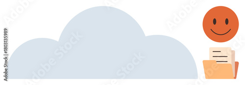 Person holding folder with documents beside cloud symbol, symbolizing digital file storage and data backup. Ideal for cloud computing, data management, security, teamwork, digital organization, IT
