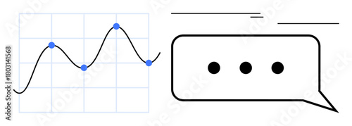 Line chart with connected data points beside a speech bubble with ellipsis, combining data analysis and communication. Ideal for business, statistics, teamwork, conversation, strategy, feedback