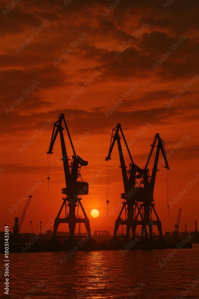 Fototapeta premium Harbor cranes silhouette