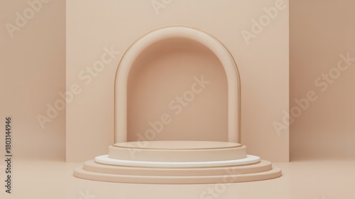 3D background products display podium scene with geometric platform. Stage showcase on pedestal display beige studio.
